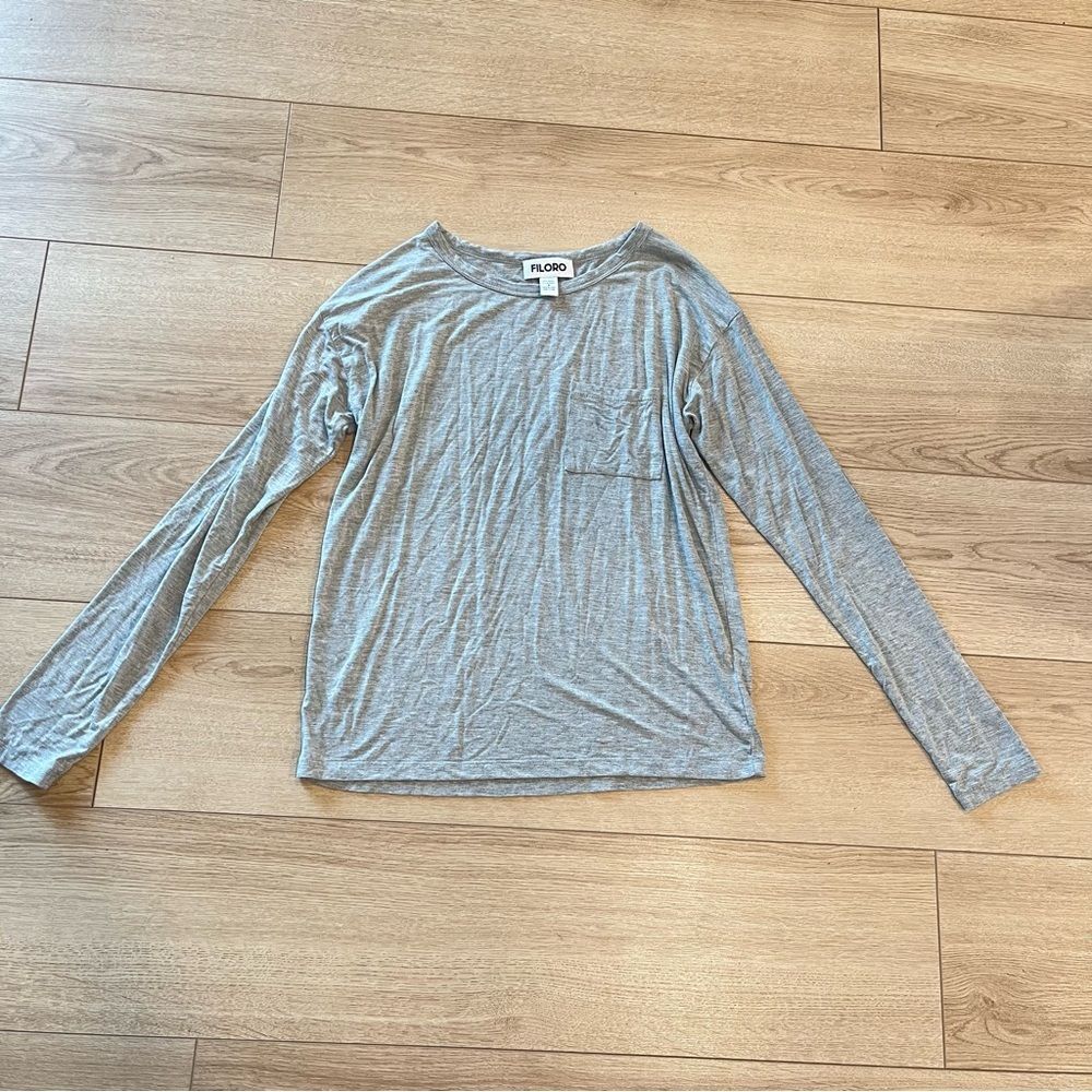 Filoro Gray Heathered Modal Pocket Crew Neck Long Sleeve Shirt Size S